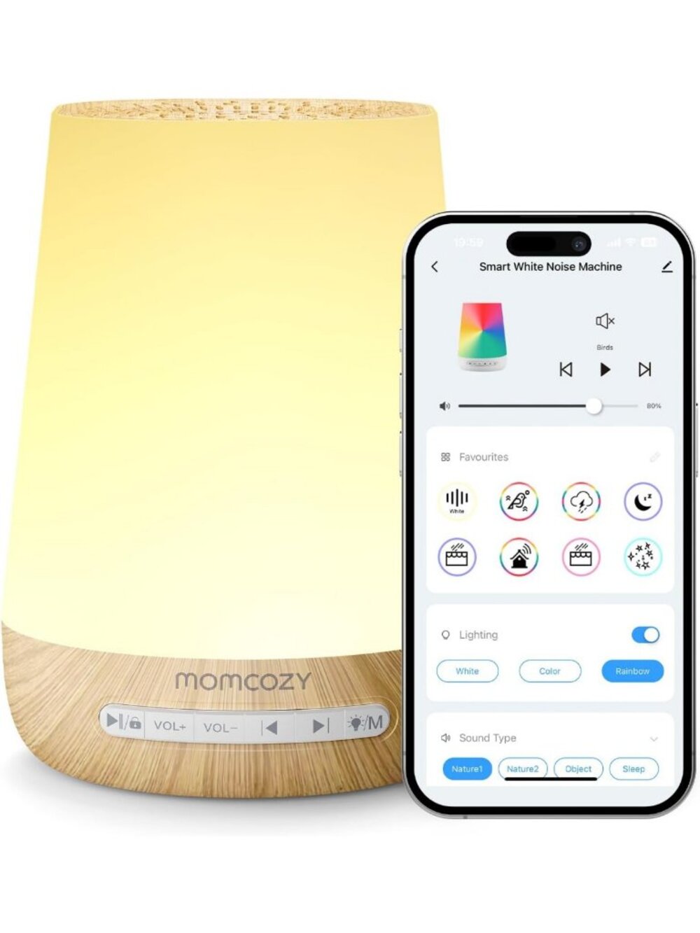 Smart Baby White Noise Machine with App Control & Night Light for Sleep Aid